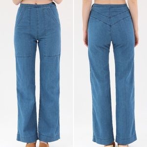 Prairie Underground Yr Arrow High Rise Wide Leg 70's Pants Blue Wash Size M